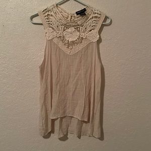 About a girl Lace tank top high low cream